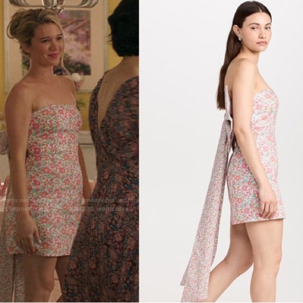 THIRTY/THIRTY Floral Strapless Mini Dress with Bow